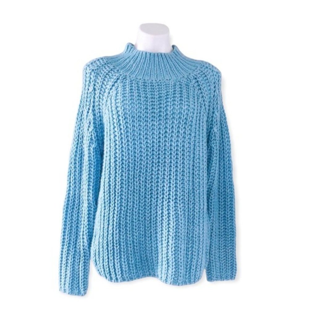 NEW LA SEINE Wool Air Blue Soft Chunky Knit MockNeck Sweater Sz M New w/Tag $124